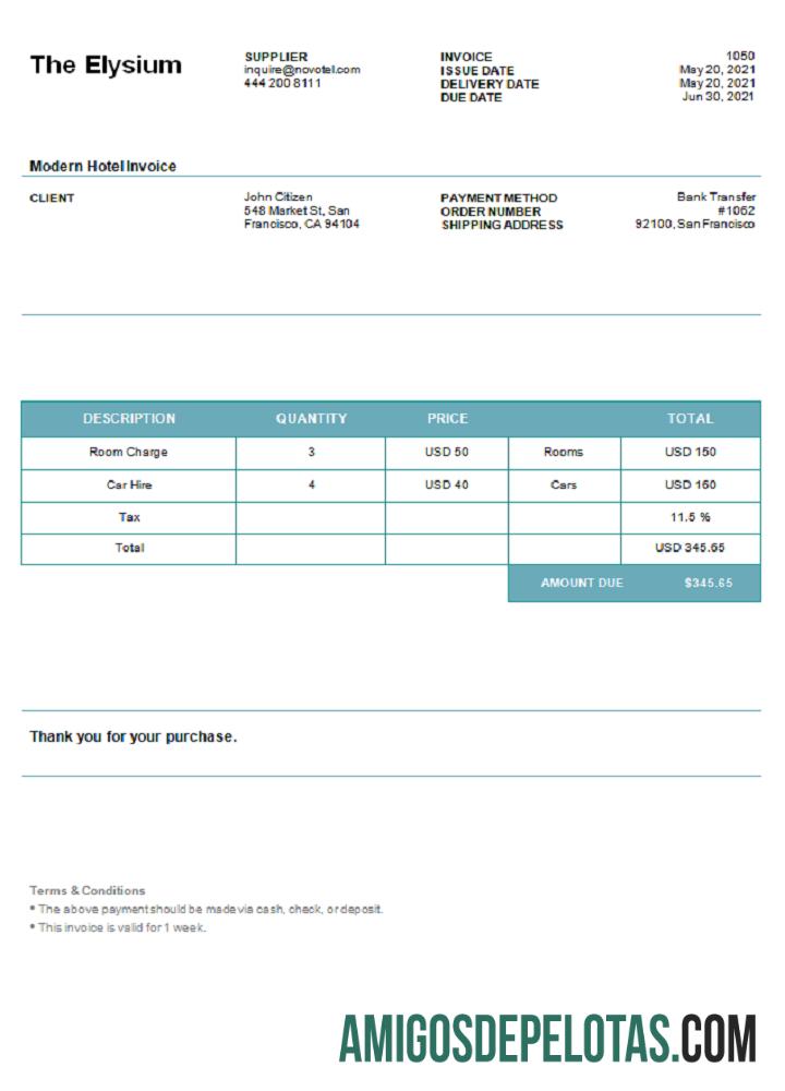Fatura Elysium dos EUA amostra
